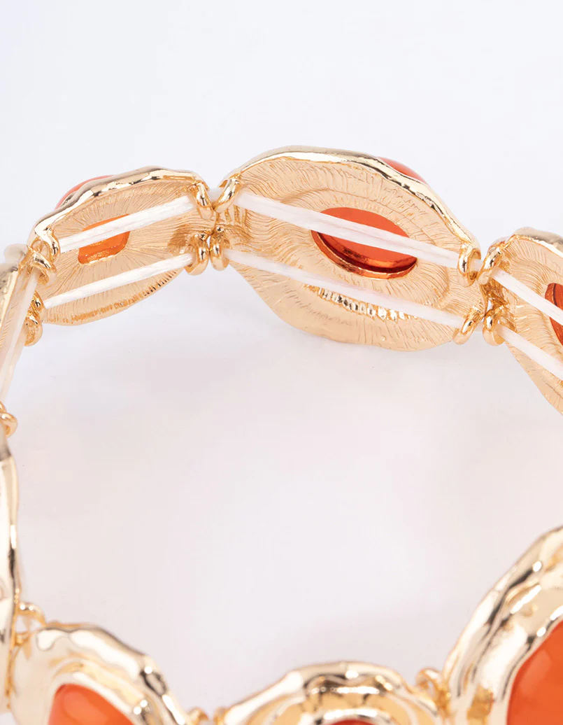 Gold Large Hammered Circle Stone Bracelet - Image 3
