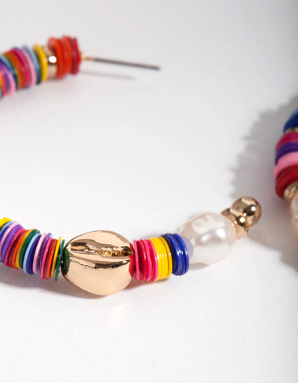 Gold Multicoloured Bead Hoop Earrings - Image 3
