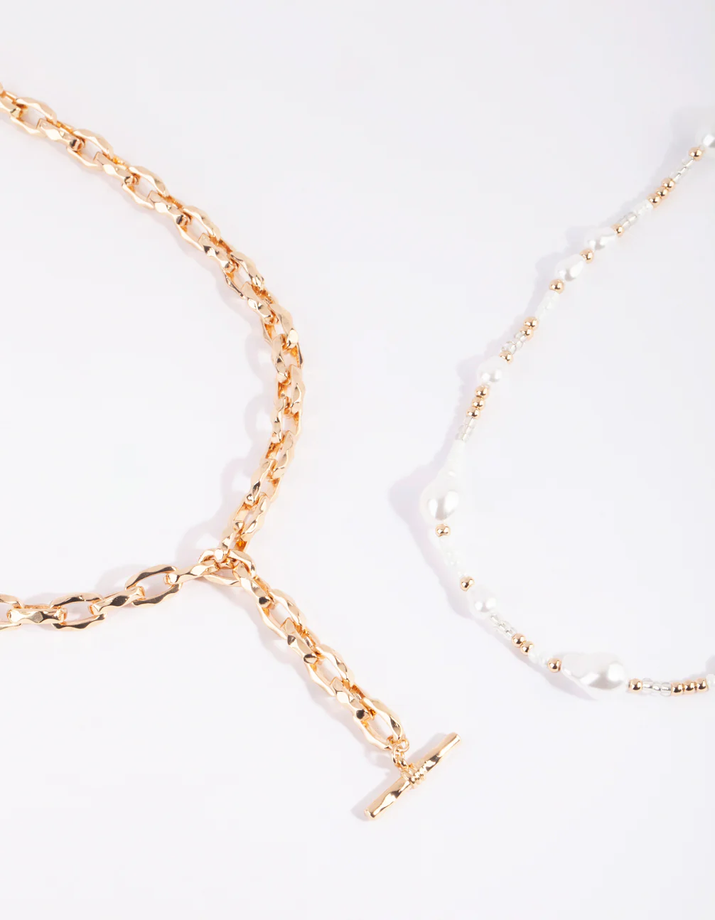 Gold & White Pearl Chain Fob Necklace