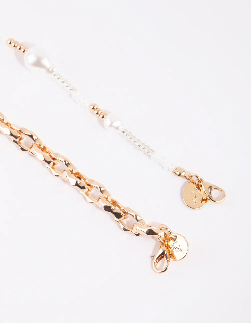 Gold & White Pearl Chain Fob Necklace - Image 3