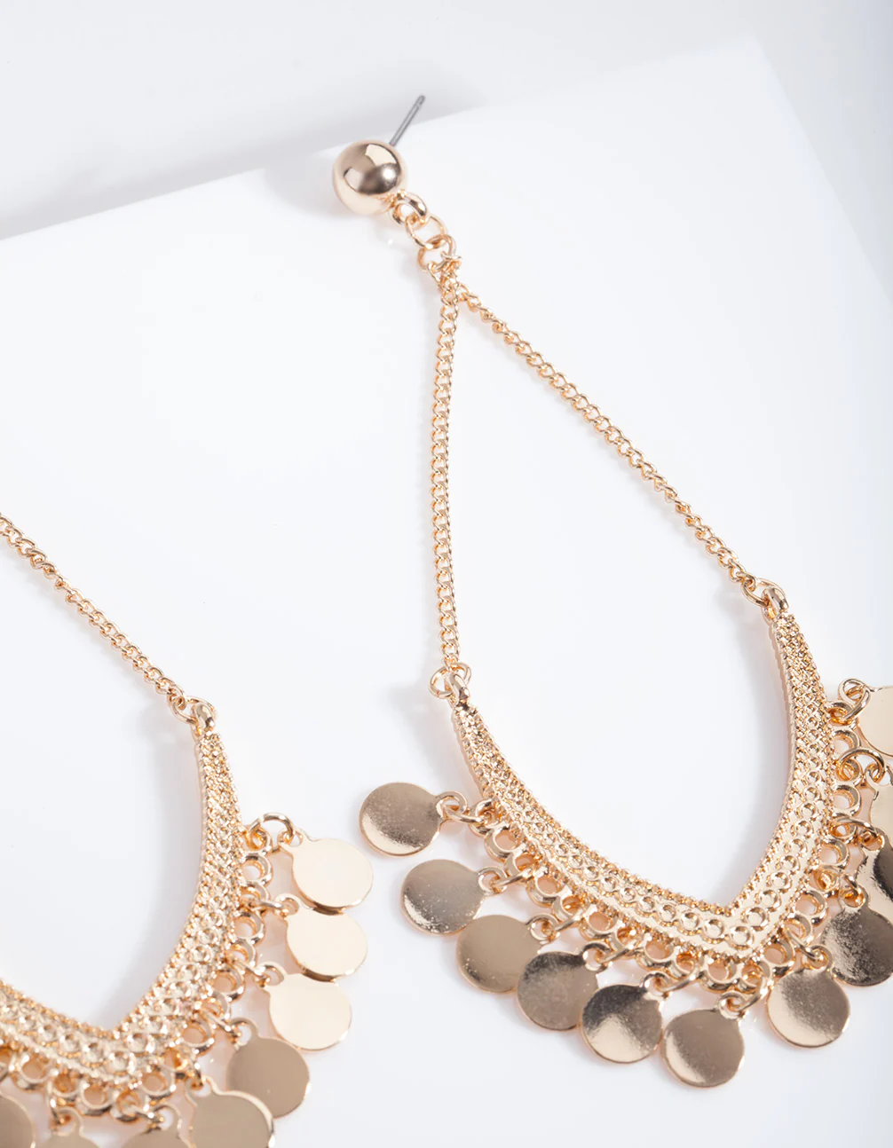 Gold Small Disc Drop Earrings - Image 3