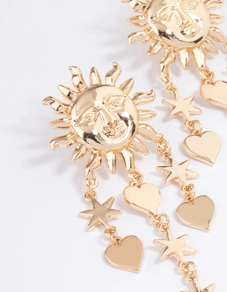 Gold Statement Stone Heart Drop Earrings - Image 2