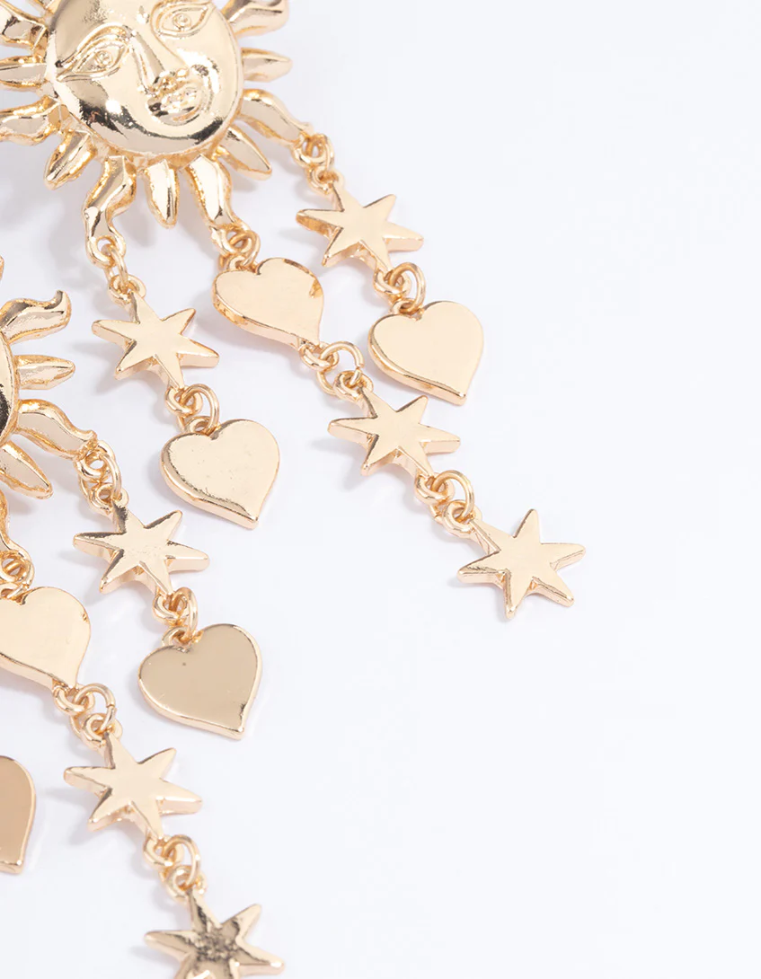 Gold Statement Stone Heart Drop Earrings - Image 3