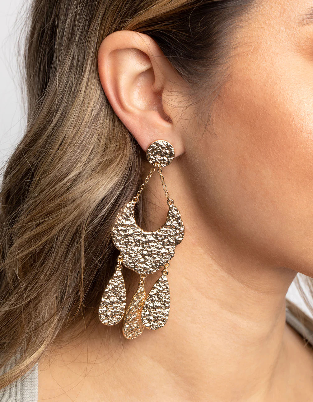 Gold Textured Jingle Drop Earrings - Image 2