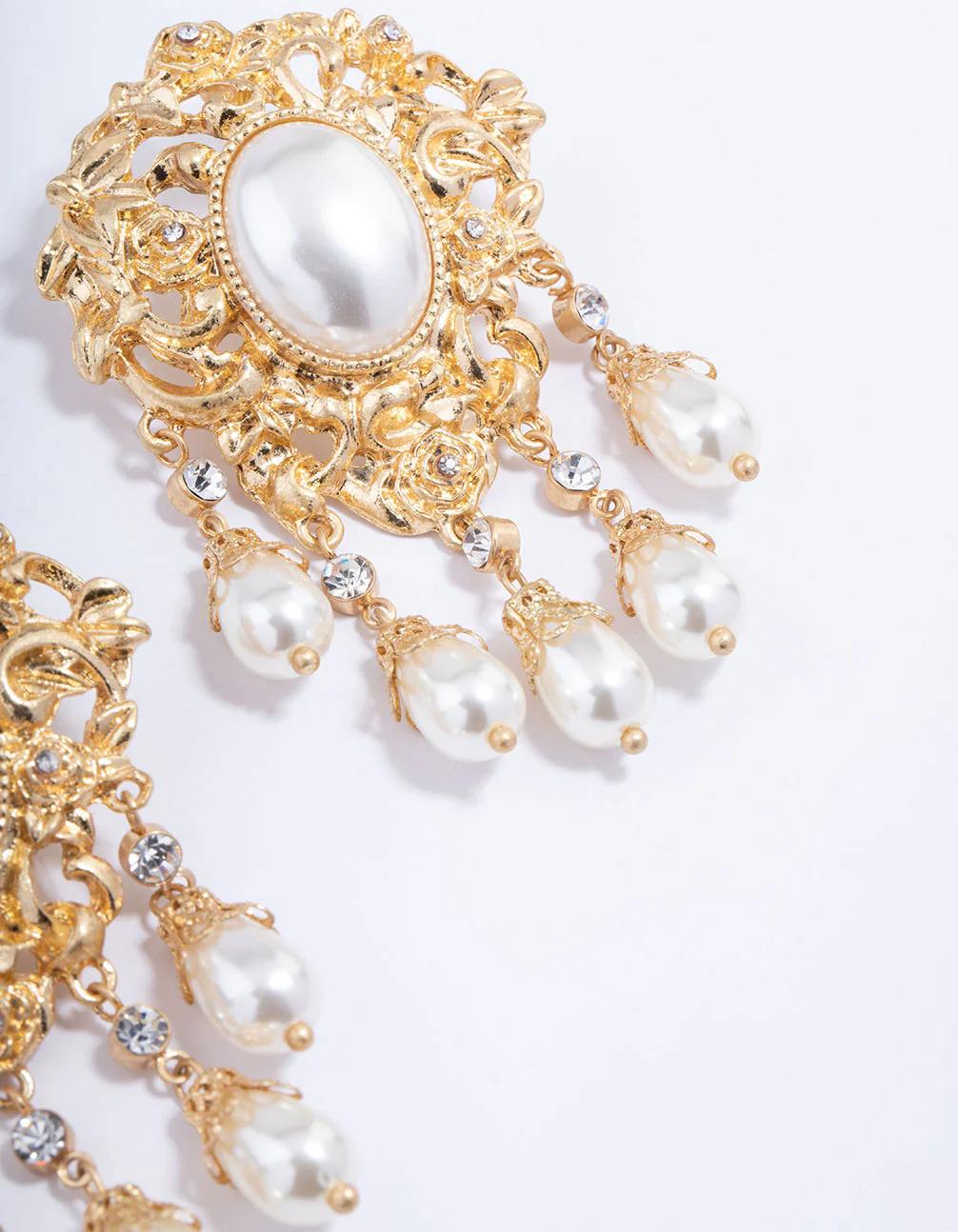 Worn Gold Statement Vintage Pearl Drop Earrings - Image 3