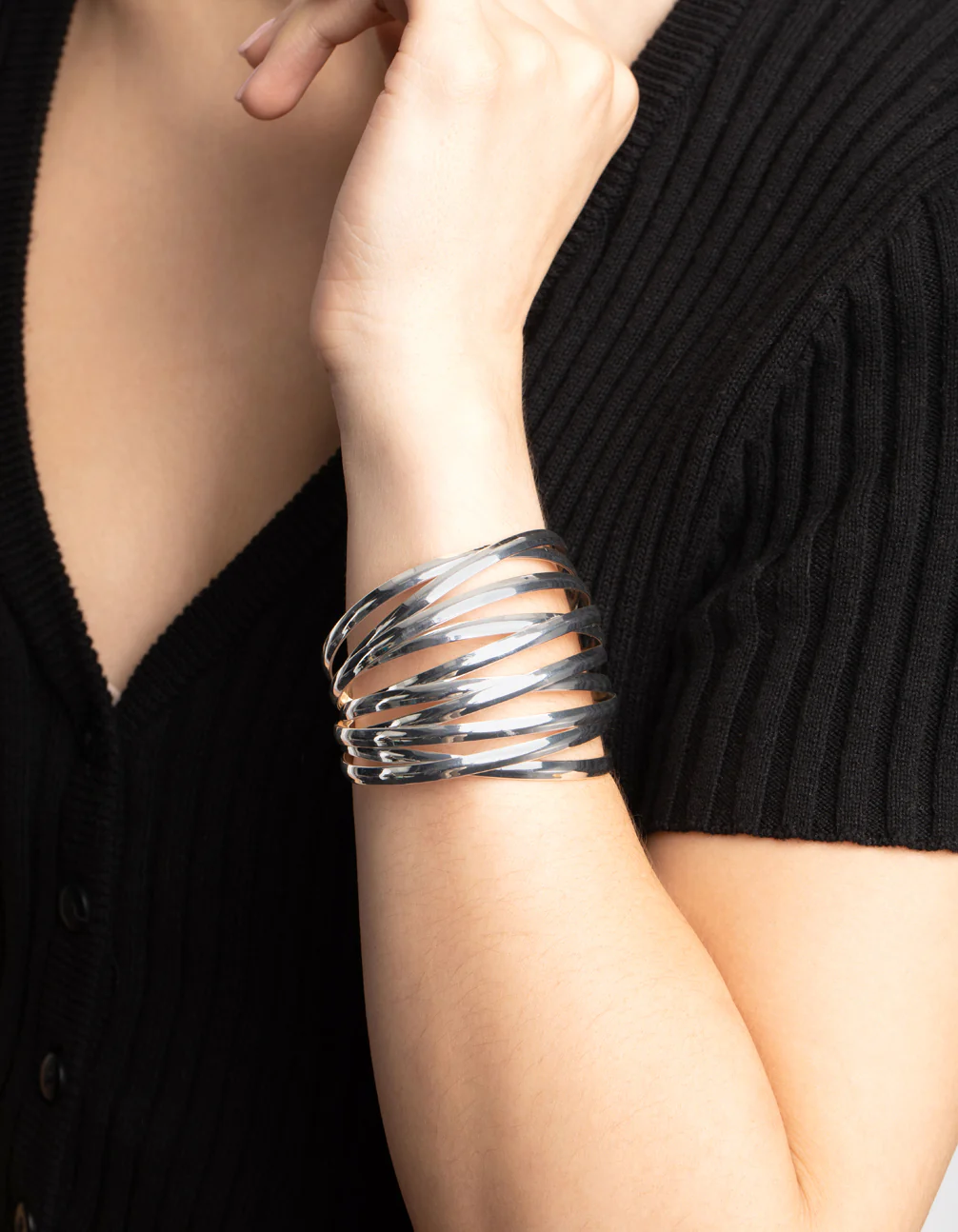 Silver Crossover Double Wrist Cuff - Image 2