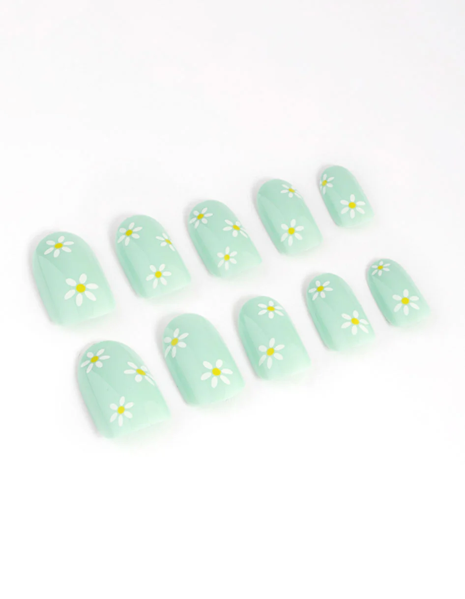 Plastic Mint Daisy Press On Nails