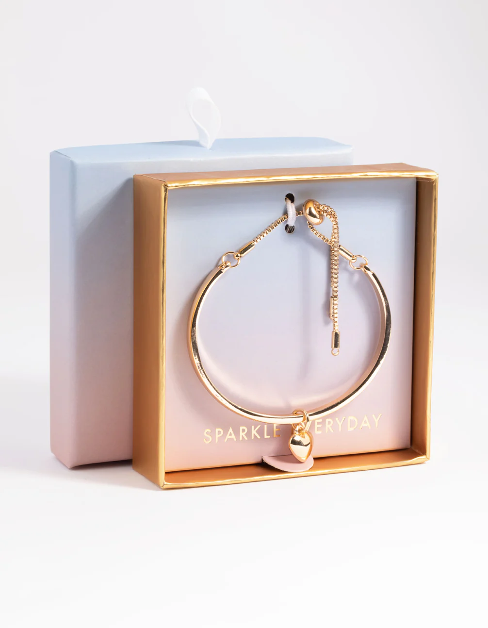 Gold Heart Bangle Bracelet with Toggle - Image 3