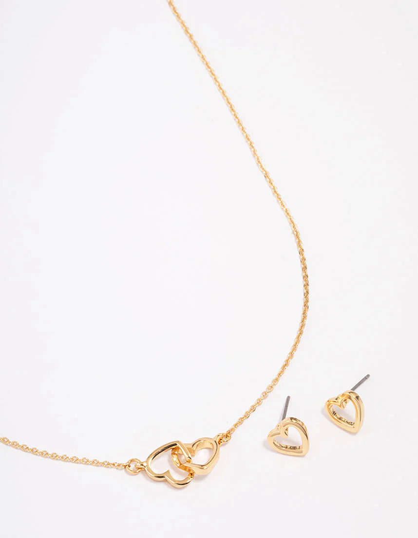 Gold Linked Heart Jewellery Set