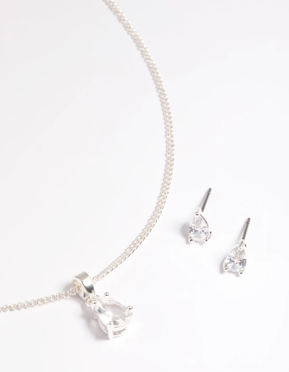 Silver Pear Solitaire Earrings & Necklace Giftbox