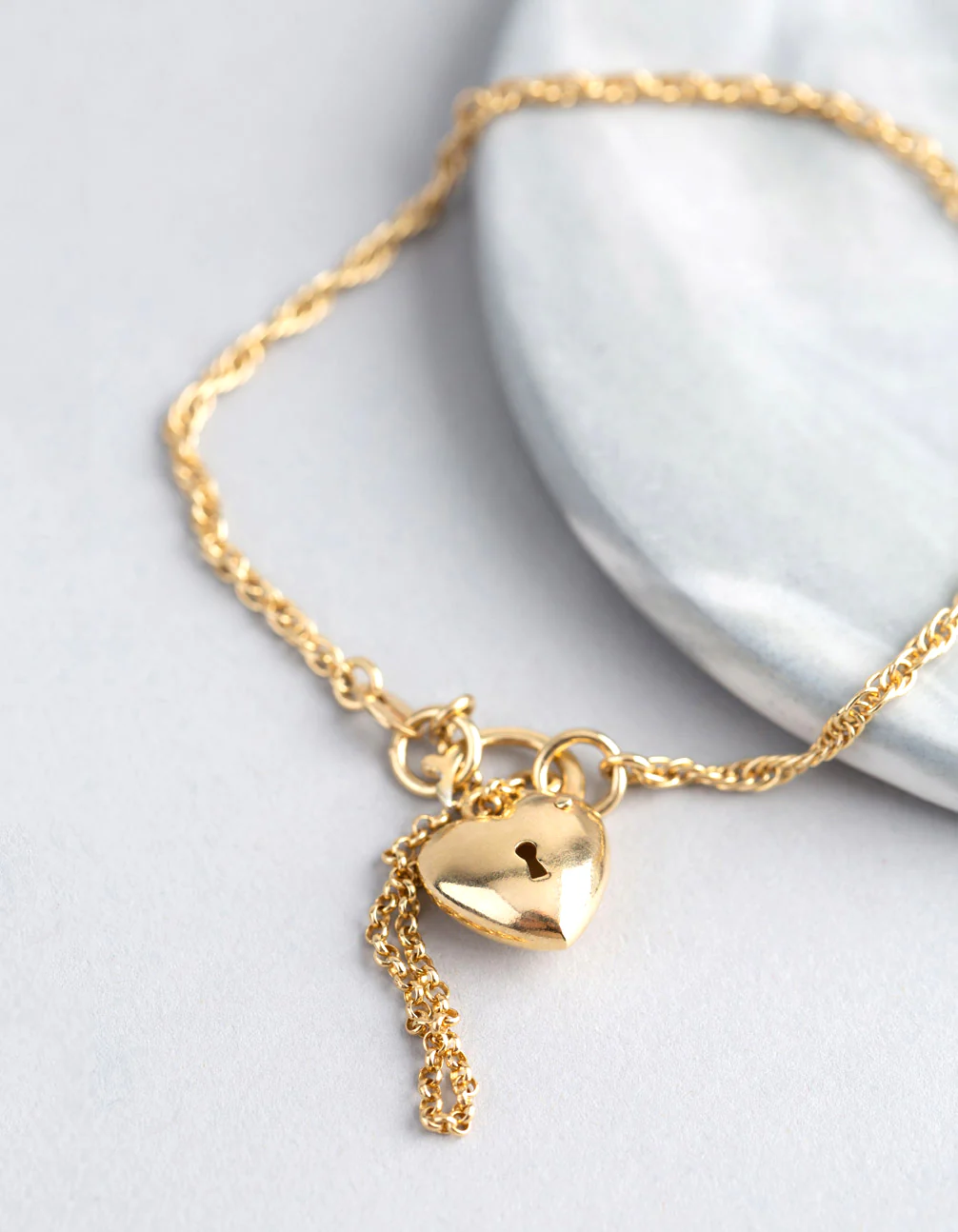 Gold Plated Sterling Silver Heart Padlock Hidden Clasp Bracelet - Image 2