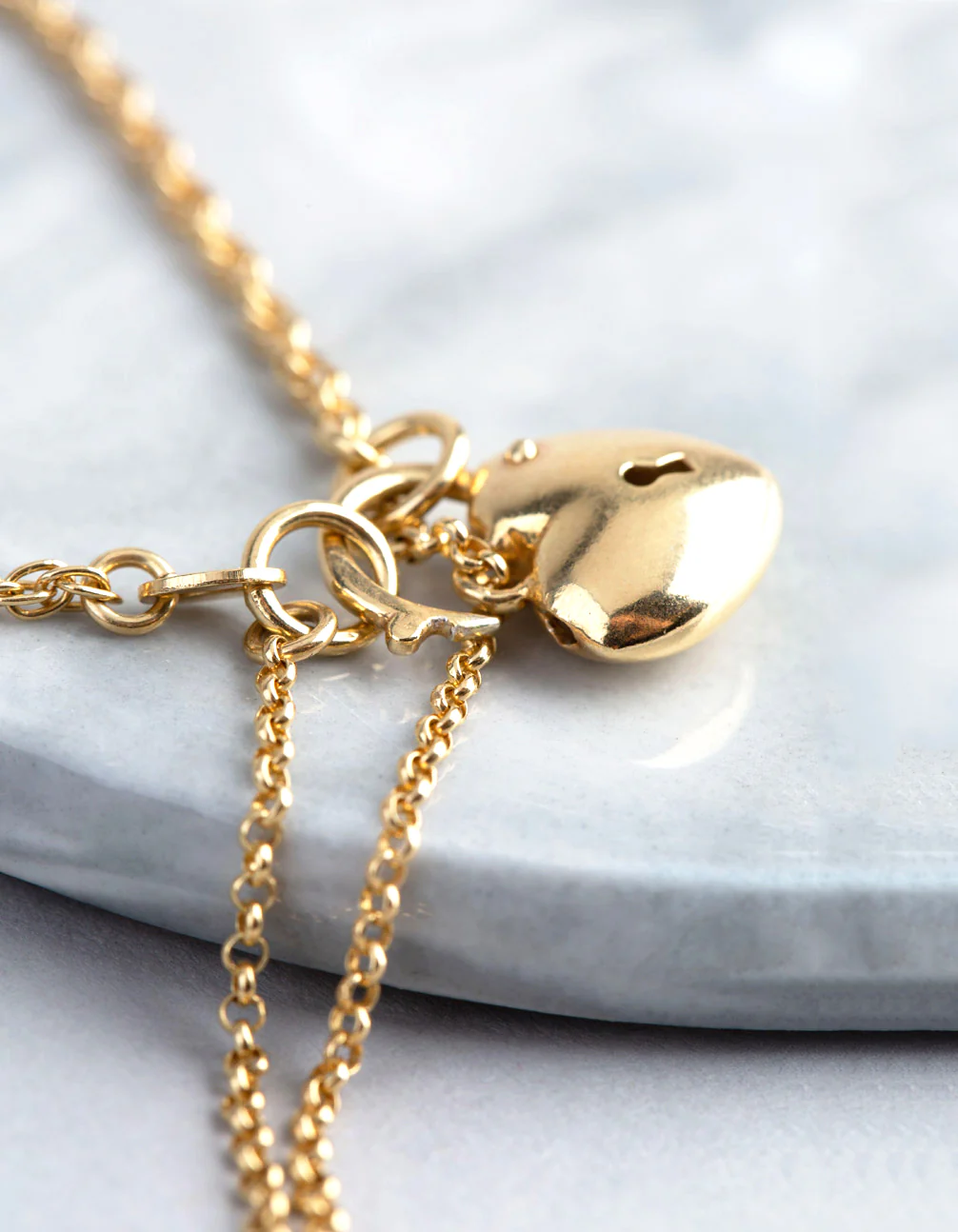 Gold Plated Sterling Silver Heart Padlock Hidden Clasp Bracelet - Image 3