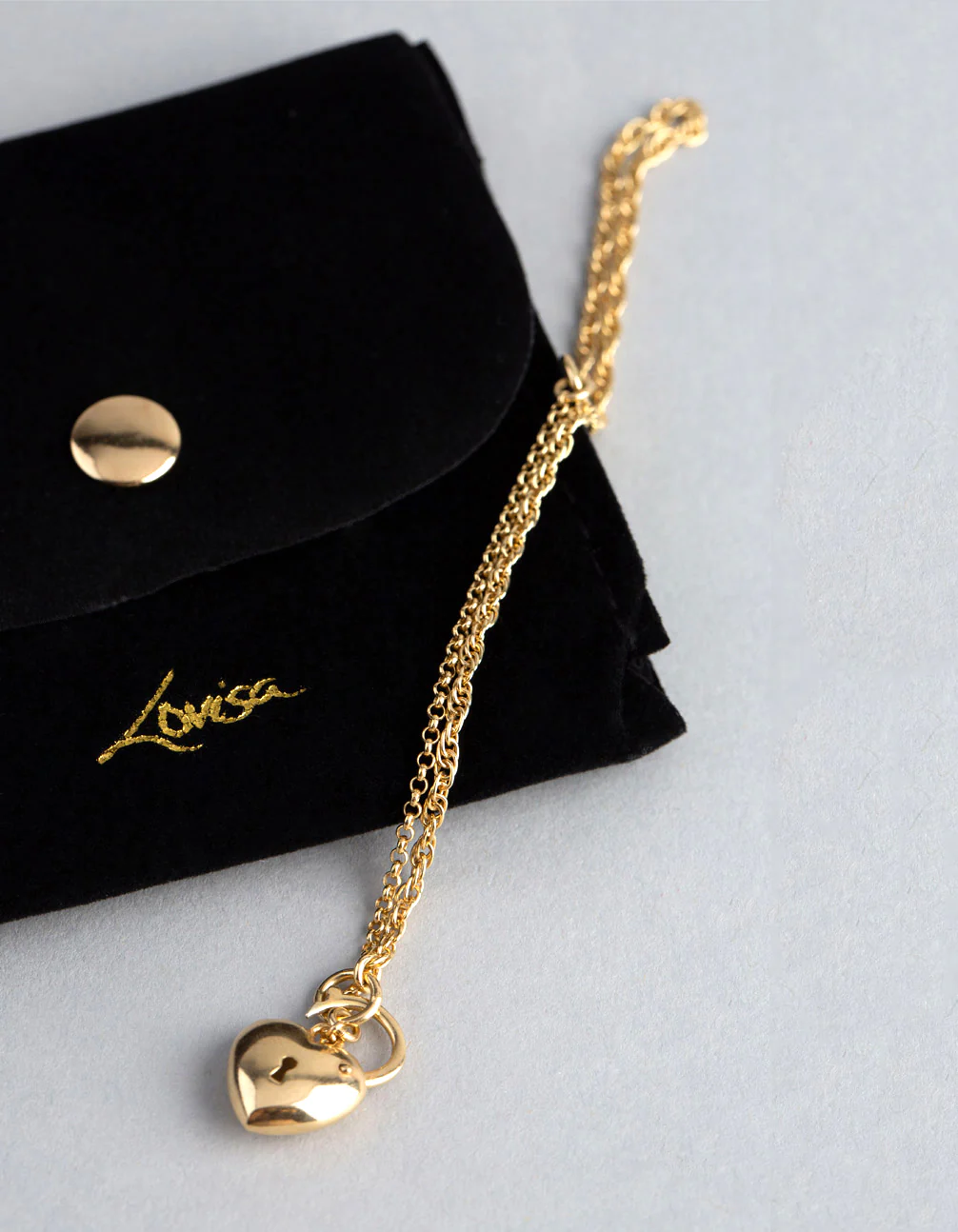 Gold Plated Sterling Silver Heart Padlock Hidden Clasp Bracelet - Image 4