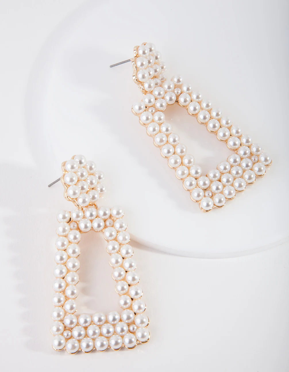 Gold Pearl Trapeze Drop Earring - Image 5