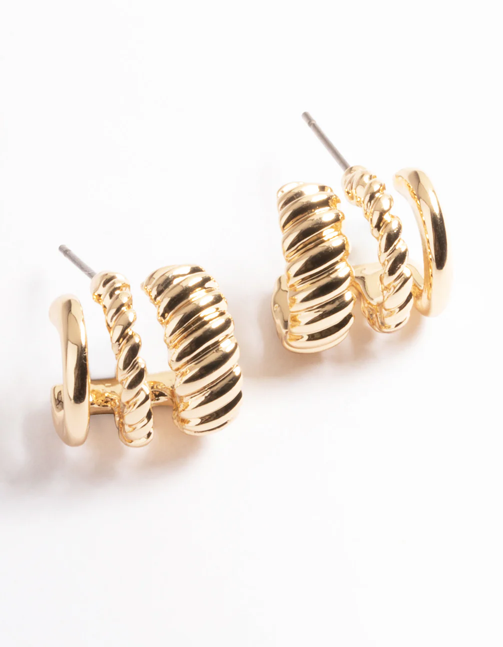 Rhodium Triple Twist Hoop Earrings - Image 4