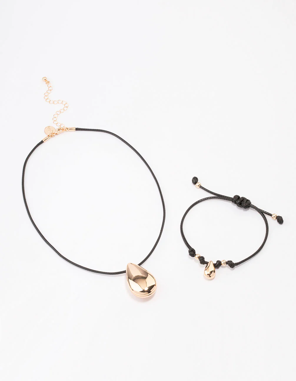 Gold Cord Teardrop Necklace & Bracelet Jewellery Set - Image 2