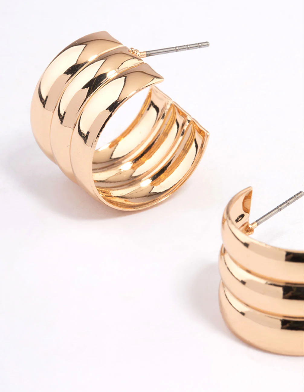 Gold Mini Three Crimp Illusion Hoop Earrings - Image 2