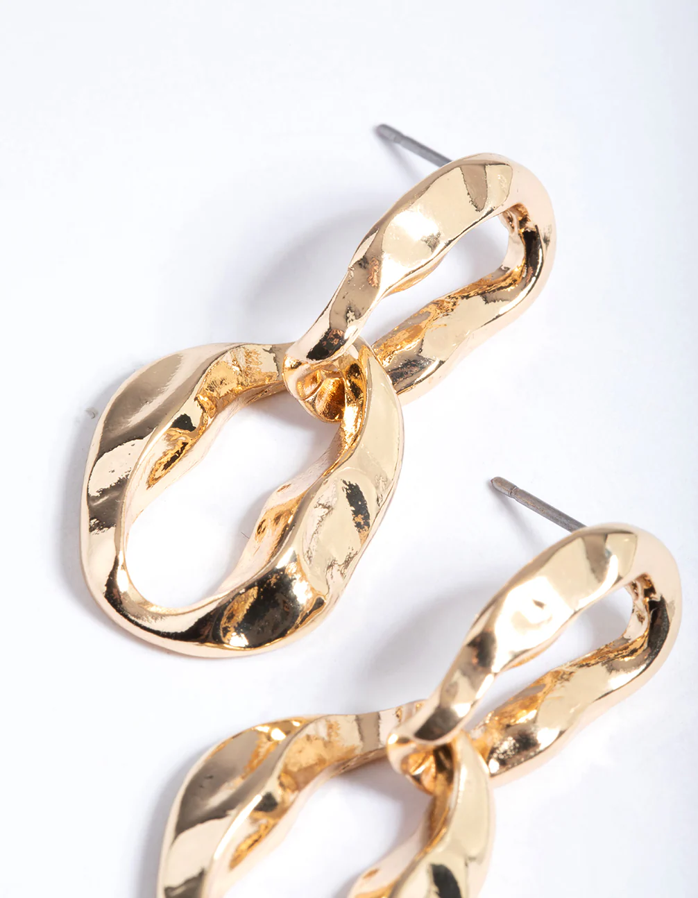 Gold Molten Oval Loop Drop Earrings - Image 2