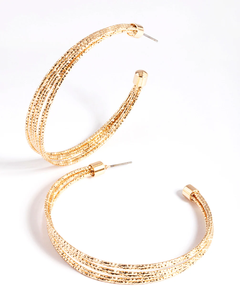 Gold Multi Diamante Cut Hoop Earrings - Image 3