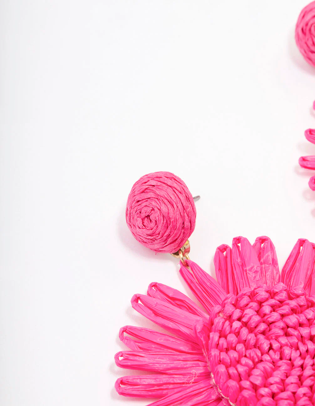 Gold Raffia Flower Drop Earrings - Image 2