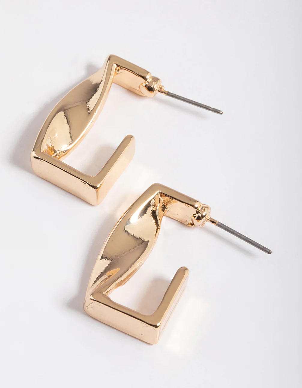 Gold Square Twist Hoop Earrings - Image 2