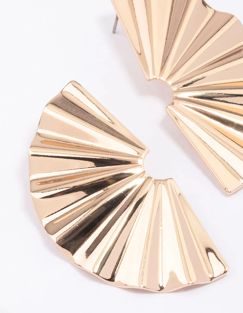 Gold Wavy Crinkle Half Stud Earrings - Image 2