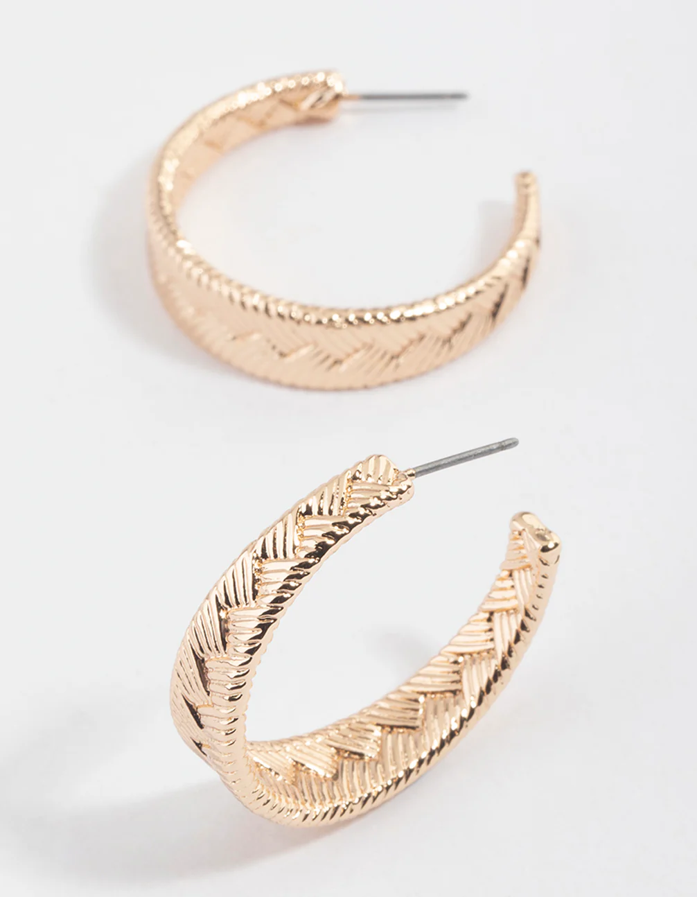 Gold Zig Zag Texture Hoop Earrings - Image 2