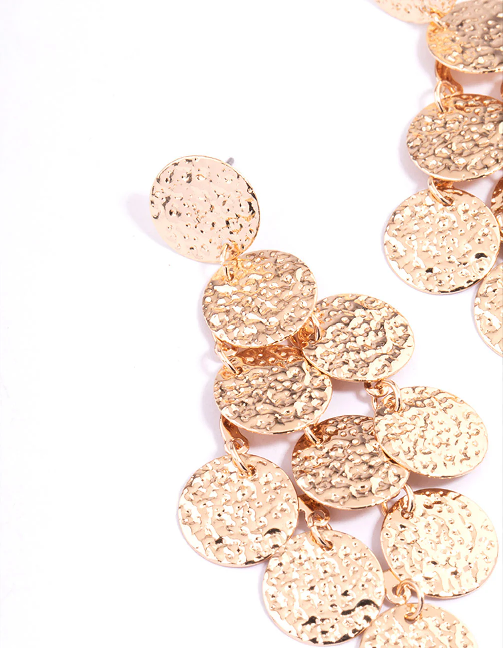Gold Hammered Tier Round Drop Earrings - Image 2