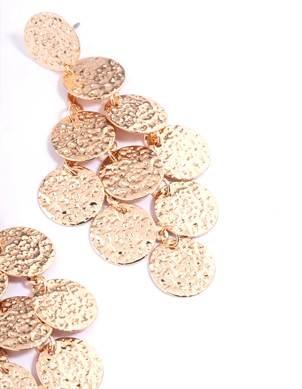 Gold Hammered Tier Round Drop Earrings - Image 3