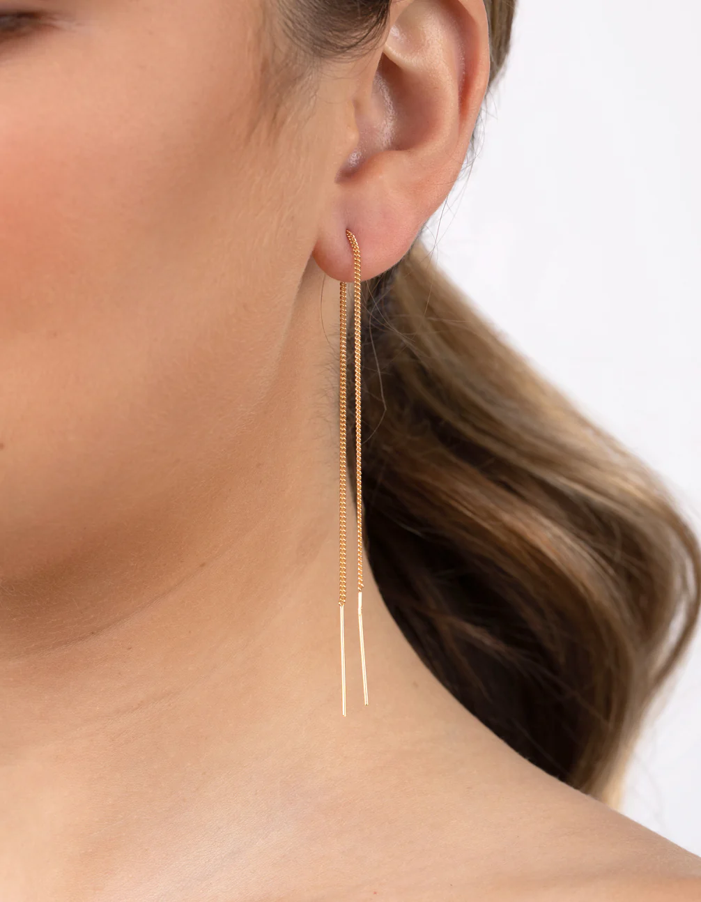 Gold Plated Sterling Silver Long Thread Through Earrings - Image 2