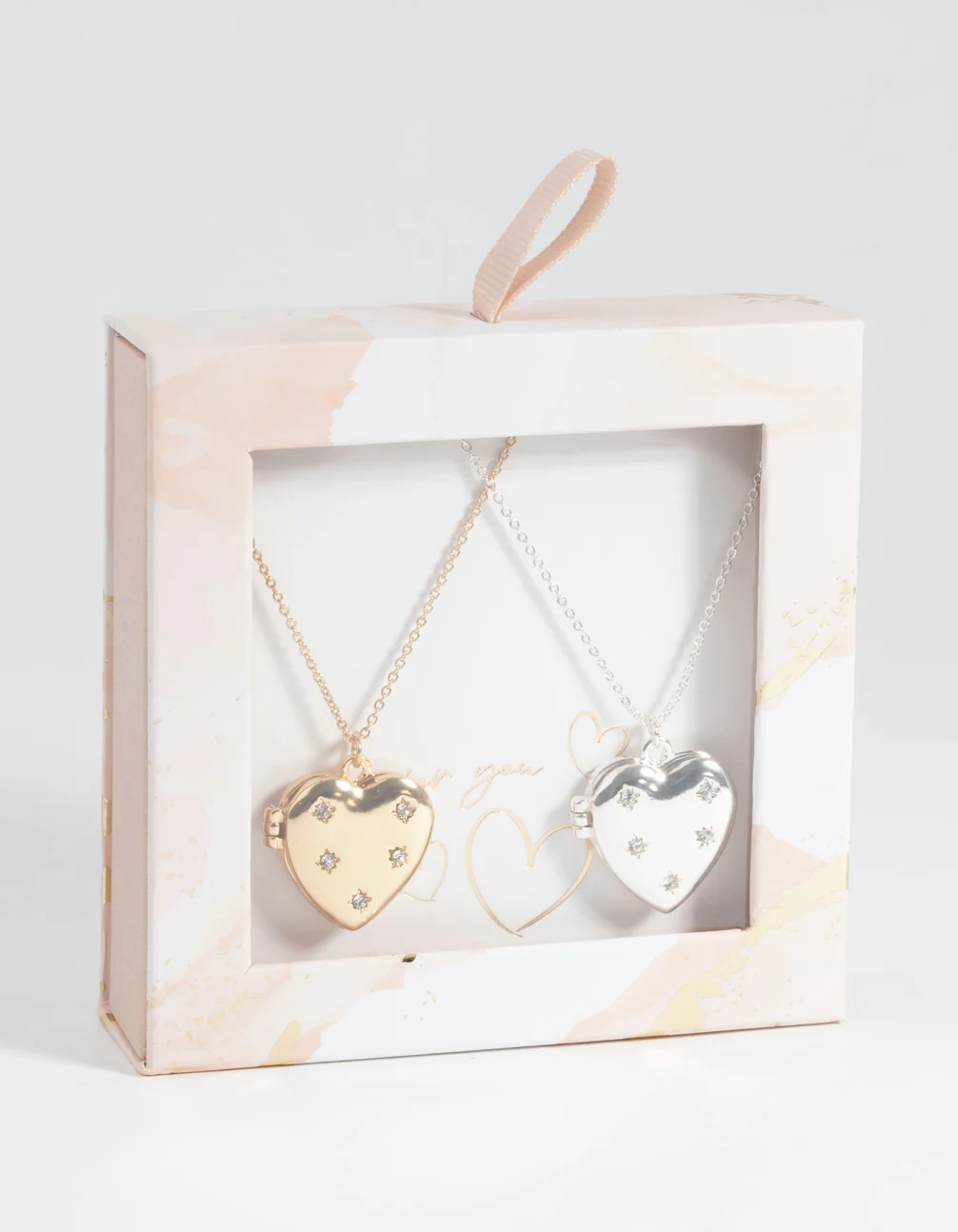 Mixed Metal Diamante Heart Locket Necklace Set - Image 3