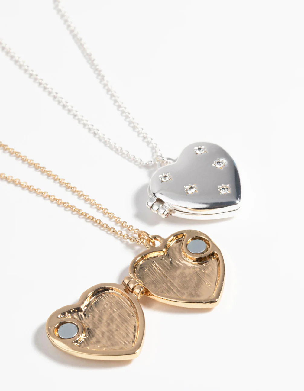 Mixed Metal Diamante Heart Locket Necklace Set - Image 4