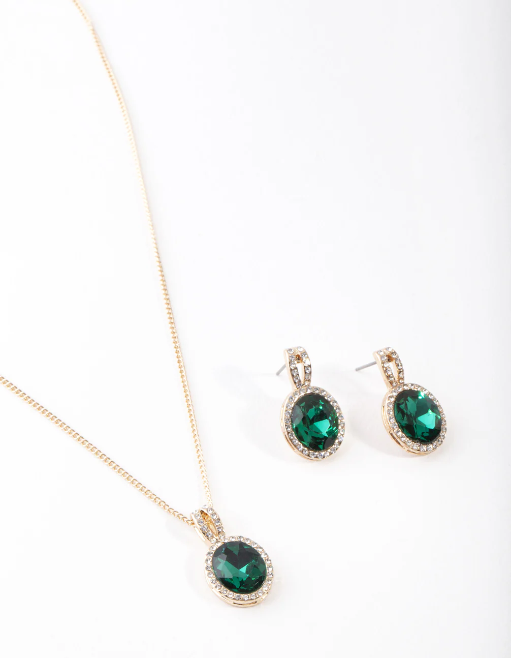 Gold Green Halo Necklace & Earrings Set - Image 2