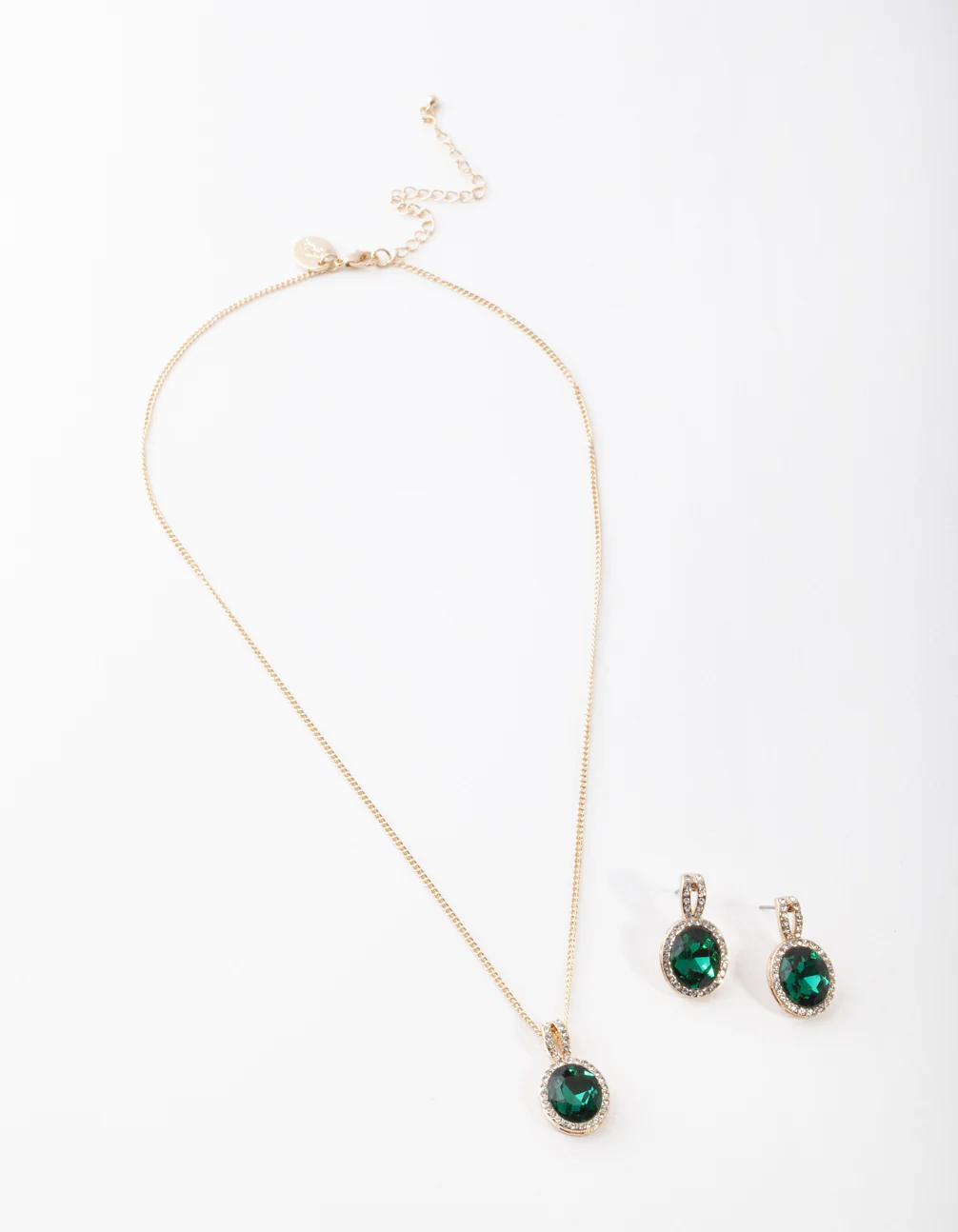 Gold Green Halo Necklace & Earrings Set - Image 3