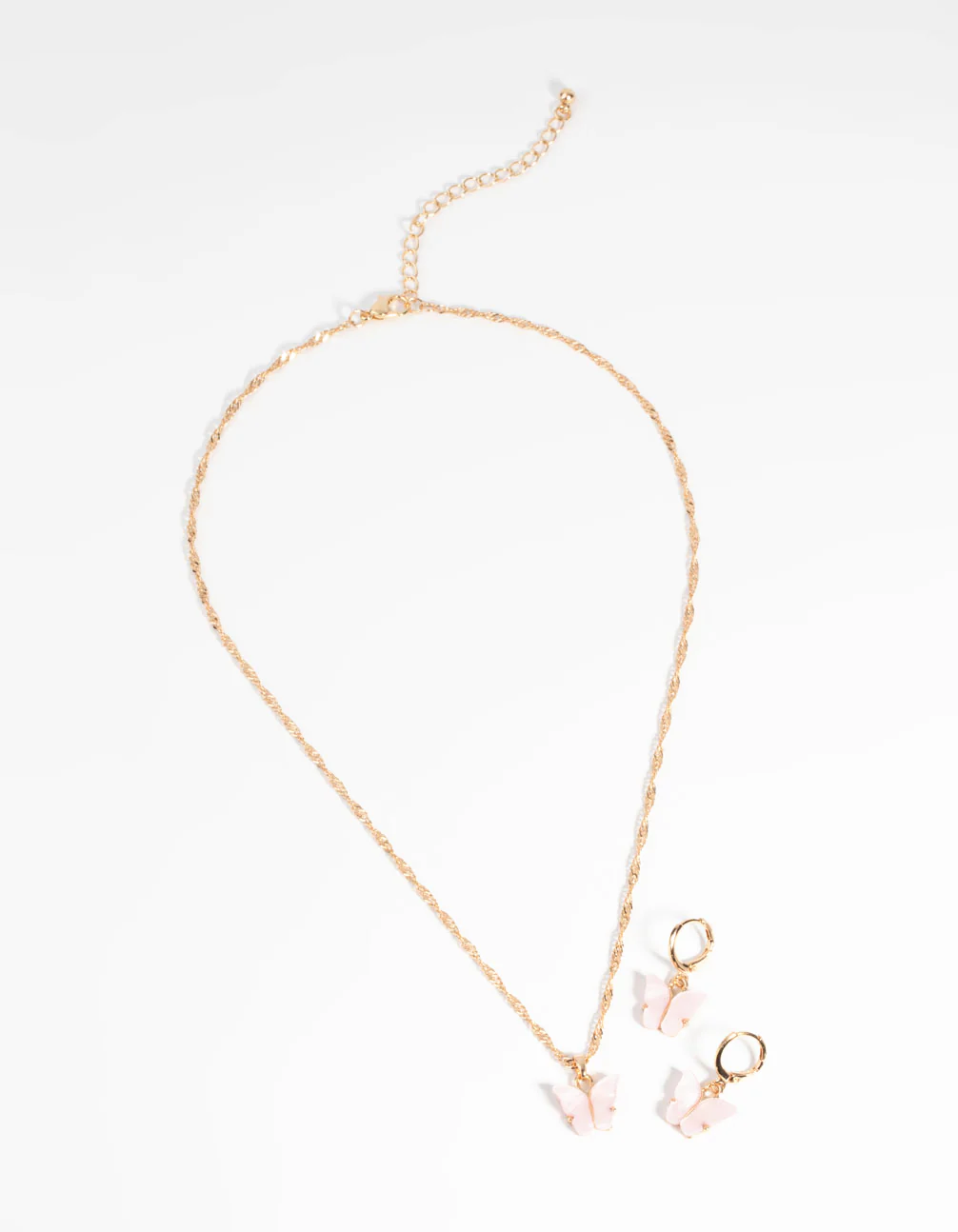Gold & Pink Butterfly Necklace & Earring Set - Image 2