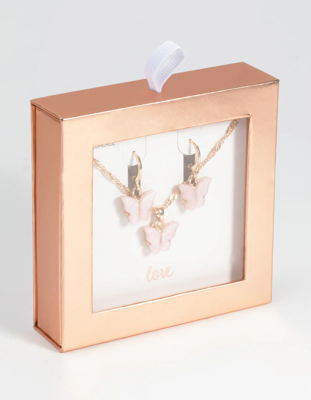 Gold & Pink Butterfly Necklace & Earring Set - Image 3