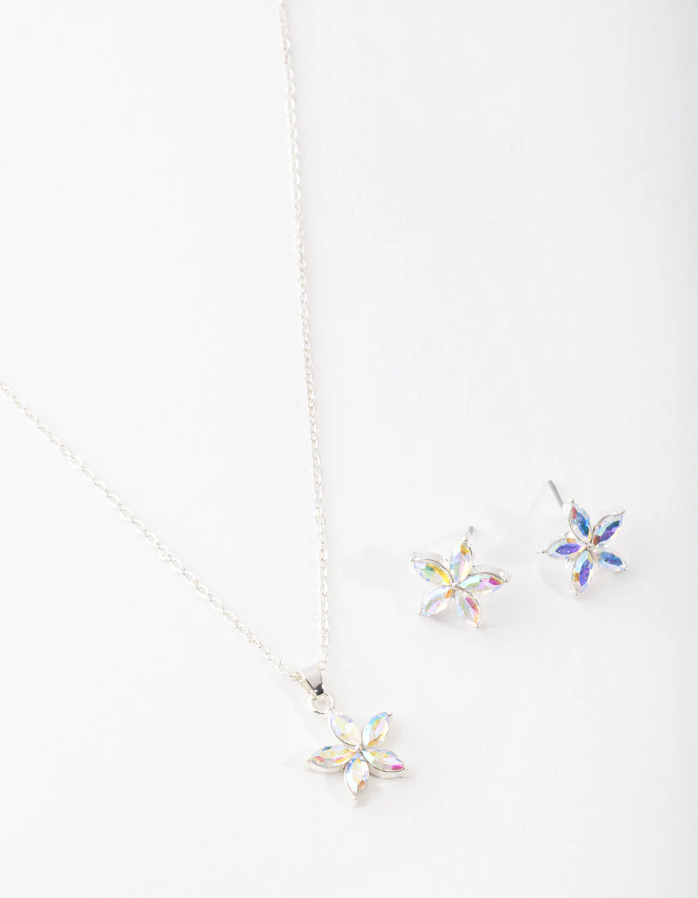 Silver Flower Earrings & Necklace Set - Image 2