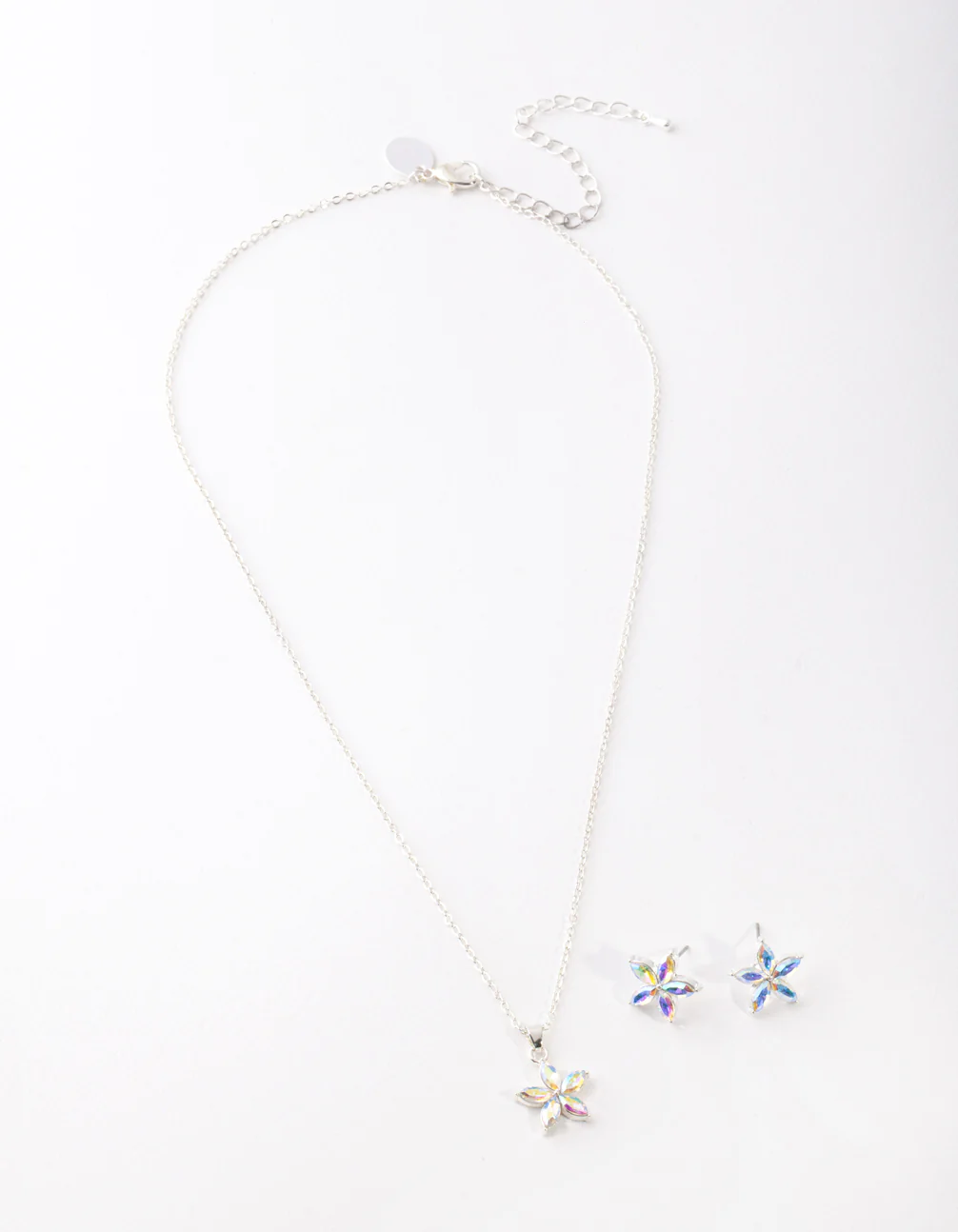 Silver Flower Earrings & Necklace Set - Image 3