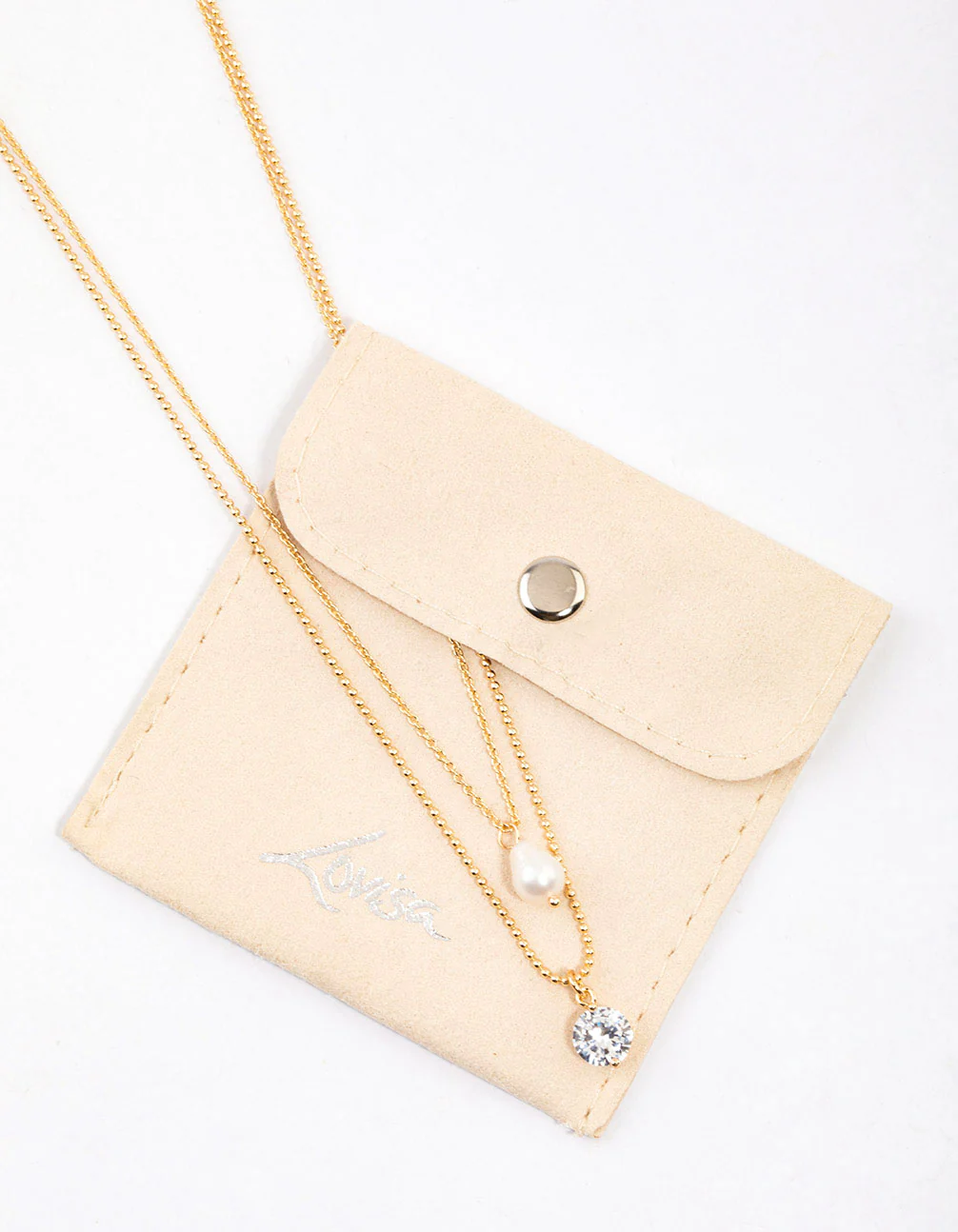 Gold Freshwater Pearl Cubic Zirconia Layered Necklace & Polishing Set - Image 2