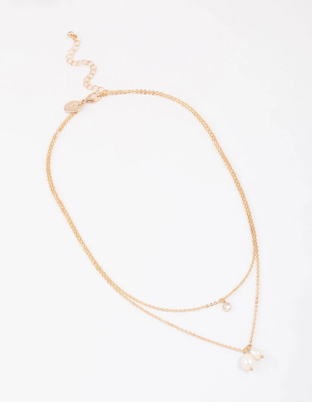 Gold Double Freshwater Pearl Diamante Necklace & Polishing Set - Image 3