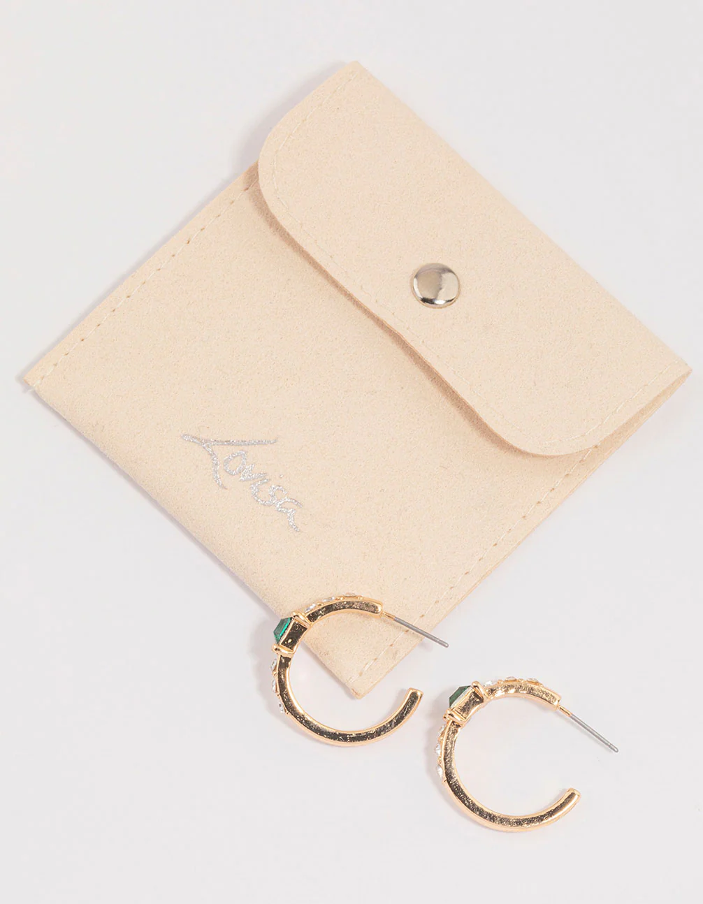 Gold Diamante Statement Stone Hoop Earrings & Polishing Set - Image 2