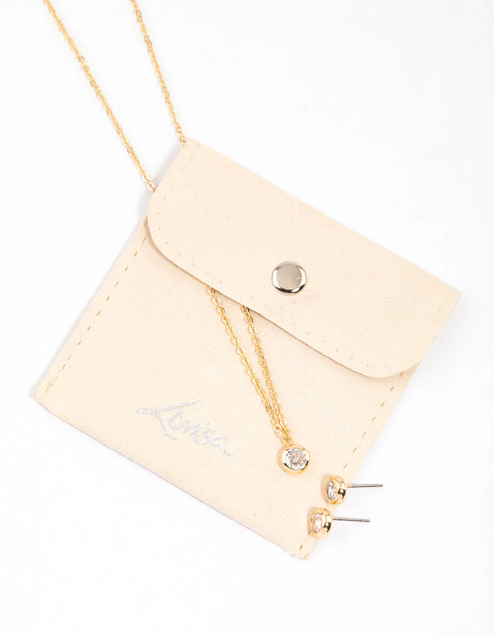 Gold Simple Diamante Drop Jewellery & Polishing Set - Image 2