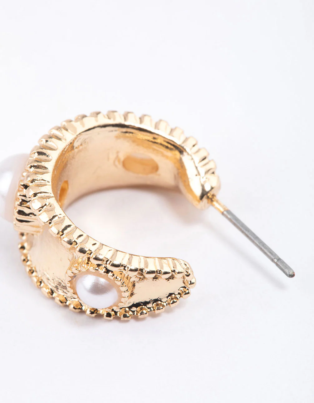 Gold Vintage Pearl Etched Hoop Earrings & Polishing Set - Image 3