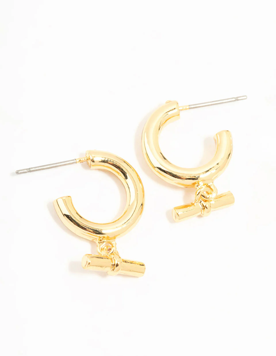 Gift Gold & Silver Plated Classic T Bar Hoop Earrings 2-Pack - Image 2