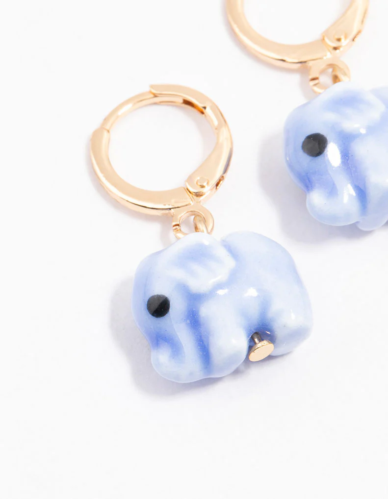 Gold Acrylic Elephant Drop Earrings - Image 2