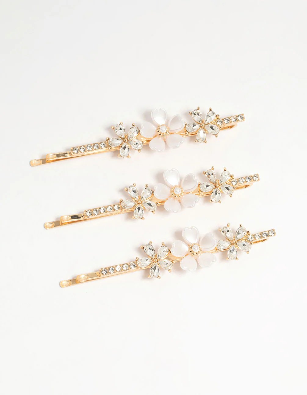 Gold Acrylic Flower Hair Slides 3-Pack