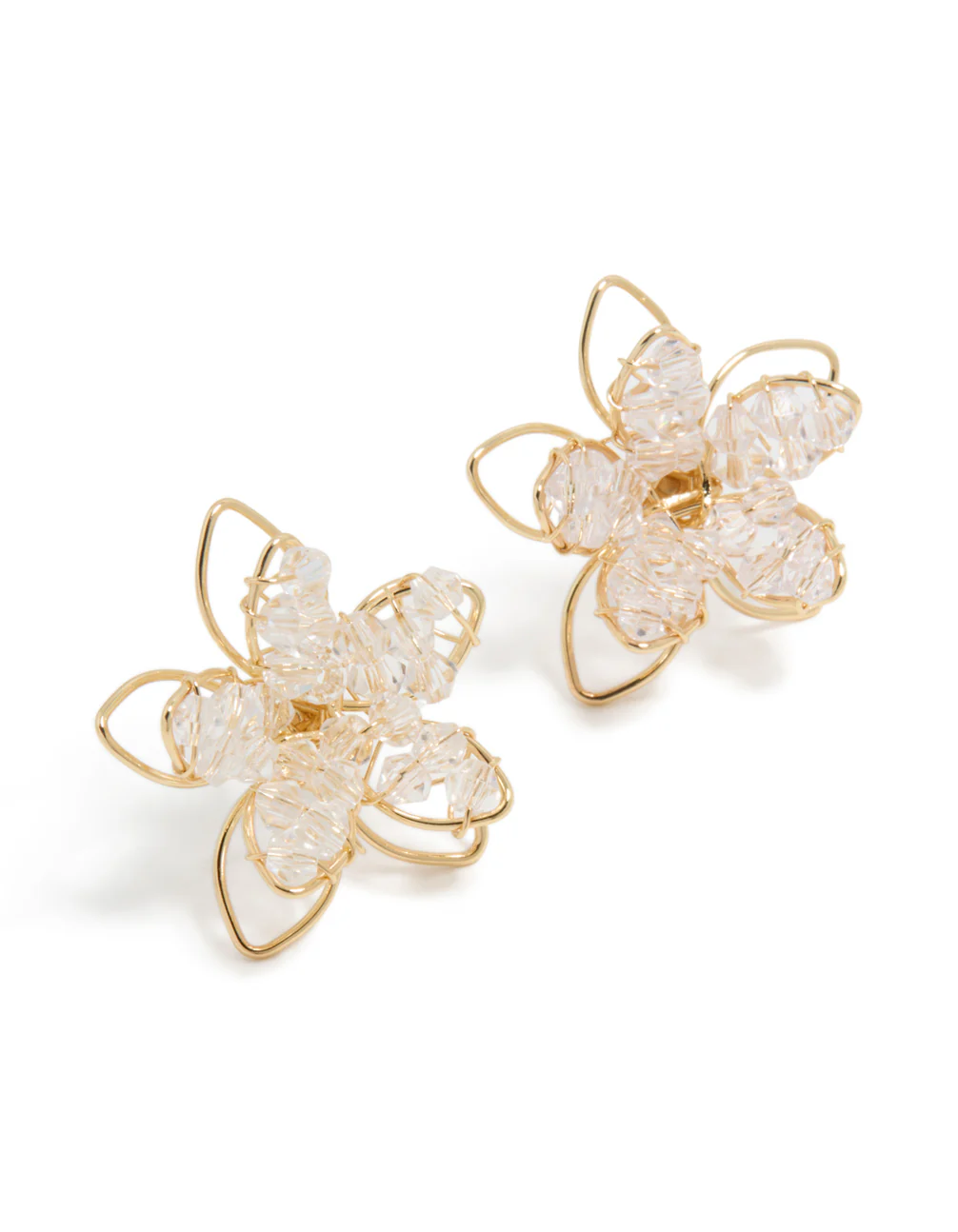 Gold Acrylic Petal Flower Stud Earrings