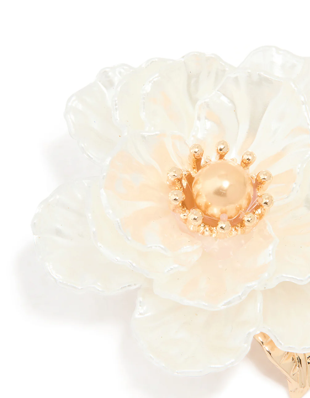 Gold Acrylic White Flower Brooch - Image 2
