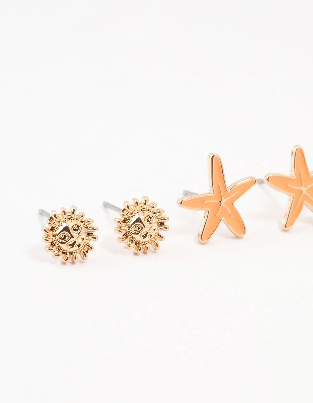 Gold Starfish, Shell & Sun Earrings 3-Pack - Image 2