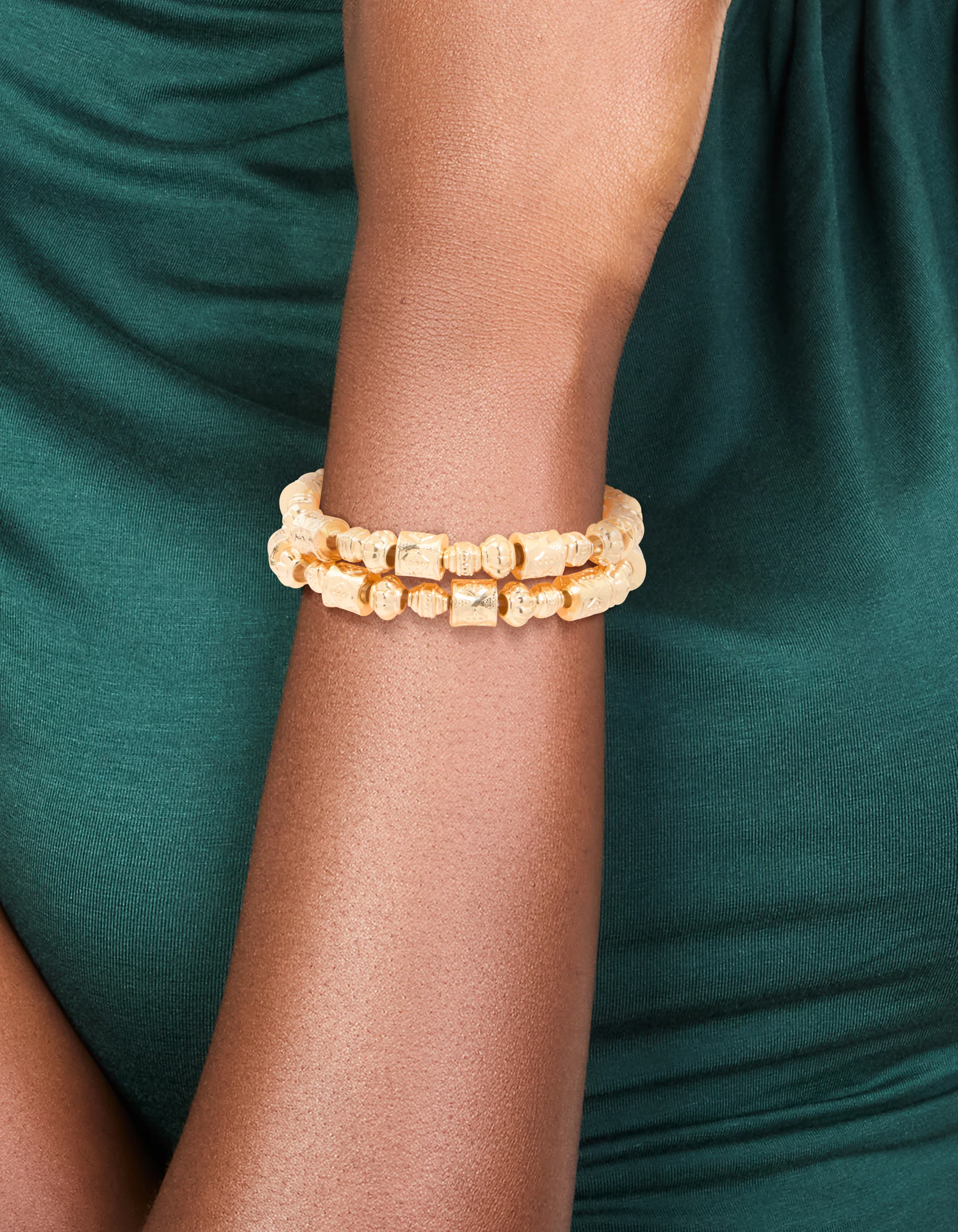 Gold Bead Mixed Shapes Stretch Bracelets 2-Pack - Image 2